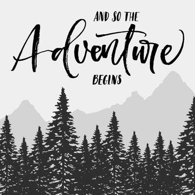 Enamel mug design: retro travel and outdoors lettering and illustration.