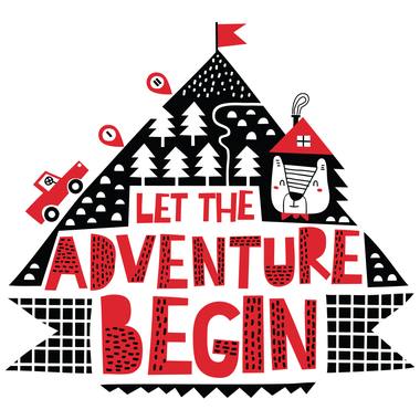 Enamel mug design: retro travel and outdoors lettering and illustration.