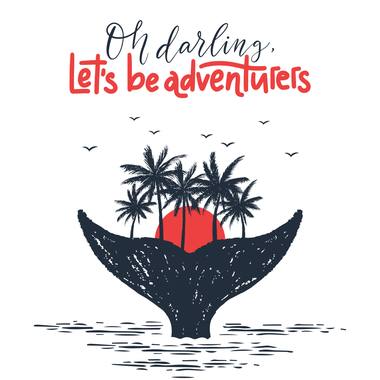 Enamel mug design: retro travel and outdoors lettering and illustration.