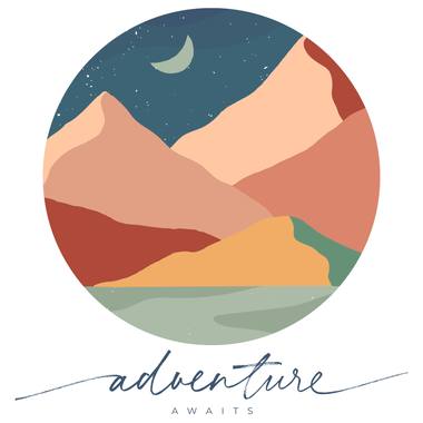Enamel mug design: retro travel and outdoors lettering and illustration.