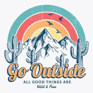 Enamel mug design: retro travel and outdoors lettering and illustration.