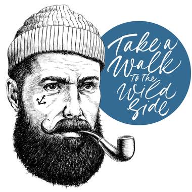 Enamel mug design: retro travel and outdoors lettering and illustration.