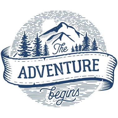 Enamel mug design: retro travel and outdoors lettering and illustration.