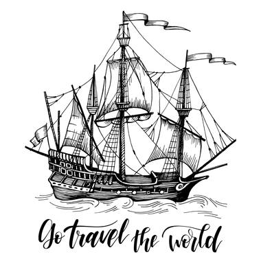 Enamel mug design: retro travel and outdoors lettering and illustration.