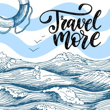 Enamel mug design: retro travel and outdoors lettering and illustration.