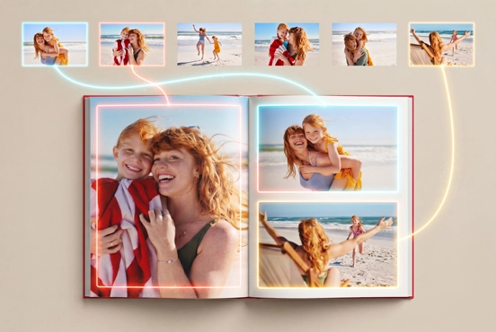 Fotos ordnen sich automatisch zu einem harmonischen Fotobuch-Layout an
